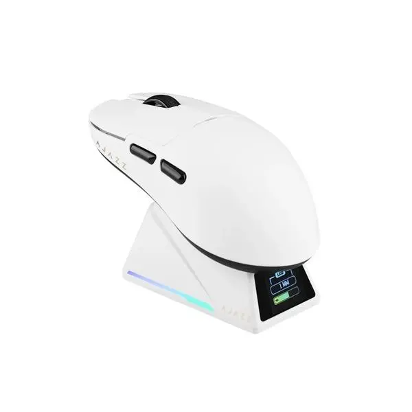 Ajazz професионална геймърска мишка AJ159 APEX - Wireless Gaming Mouse - 8K, Magnetic Charging Dock, White (AJ159-APEX-WH)