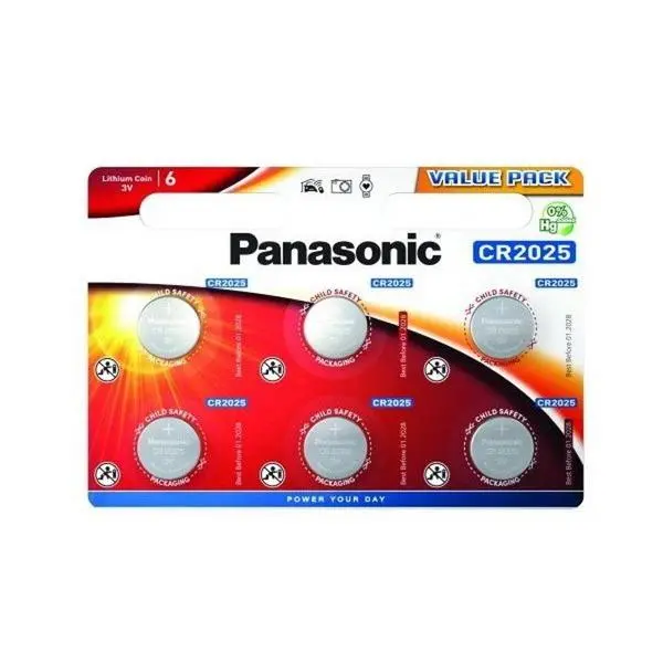 Бутонна батерия литиева PANASONIC CR2025, 3V, 6 бр. в блистер /цена за 6 бр./ - PAN-BL-CR2025-6PK