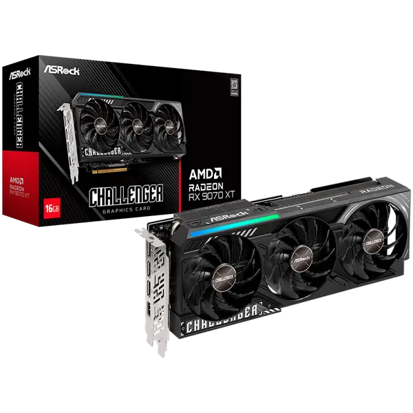 ASROCK Video Card AMD Radeon RX 9070 XT Challenger 16GB GDDR6 256-bit, 1x HDMI, 3x DP, 2x 8-pin PWR connector, PCIe 5.0 x16, recommended PSU 800W, 290 x 23 x 56 mm - RX9070XT CL 16G