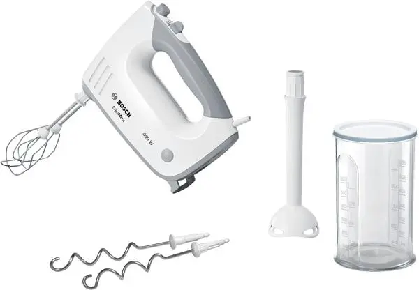 Bosch MFQ36440, Hand mixer, ErgoMixx, 450 W, Included blender & transparent jug, White - MFQ36440