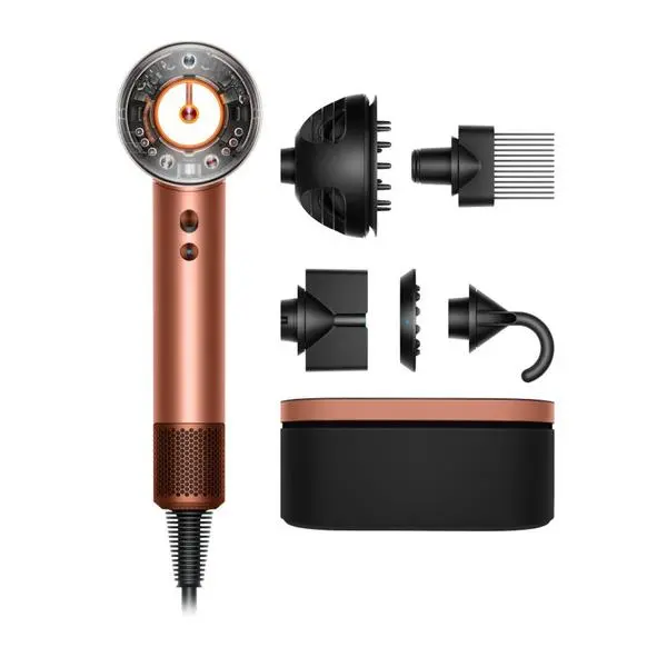 Сешоар Dyson HD16 Supersonic Nural T3/T4 AmSi/PkCp, 1600W, 3 скорости, 4 температурни настройки, отрицателните йони, технология Air Multiplier, интелигентен контрол на температурата, кафяв