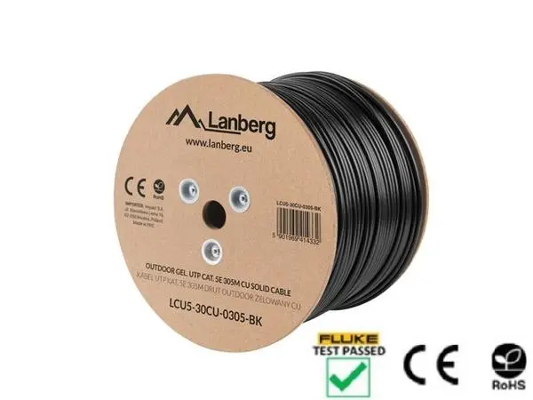 Lanberg LAN cable CAT.5e utp 305m solid outdoor gel-filled cu black fluke passed - LCU5-30CU-0305-BK