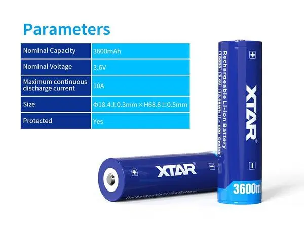 Акумулаторна батерия XTAR за фенери 18650 със защита , 3600mAh, Li-ion - XTAR-BL-CR18650-3600PCM