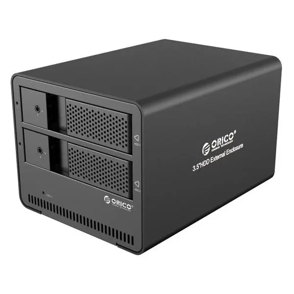 Orico 9528U3-EU-BK-BP, за HDD/SSD, 2x SATA3, USB 3.0, черна, кутия 3.5" (8.89 cm)