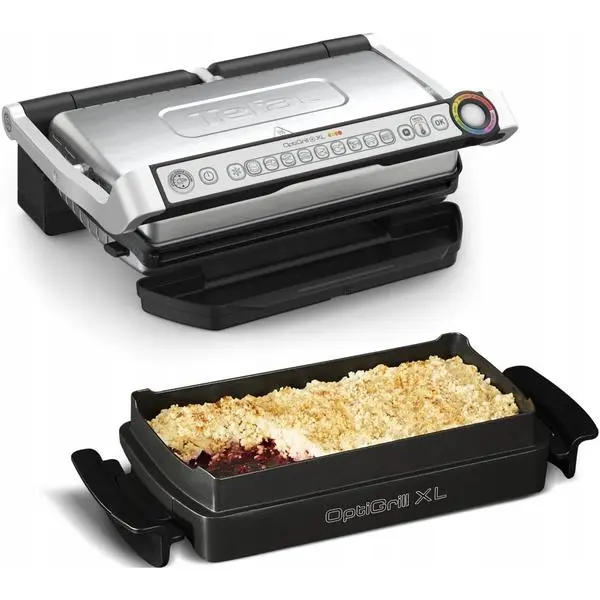 Грил преса Tefal OptiGrill GC724D12 Optigrill+ XL Snacking & Baking, светлинен индокатор, автоматично настройване на температурата, 2000W, черна/сребриста