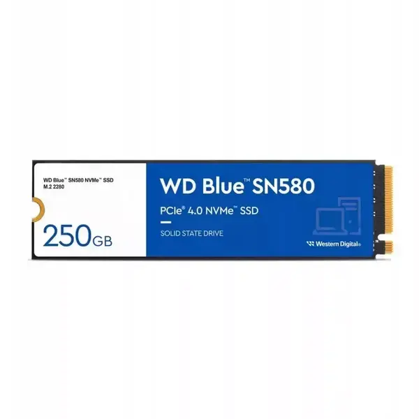 Памет SSD 250GB Western Digital Blue SN580, NVMe, M.2 (2280), скорост на четене до 4000MB/s, скорост на запис до 2000MB/s, WDS250G3B0E