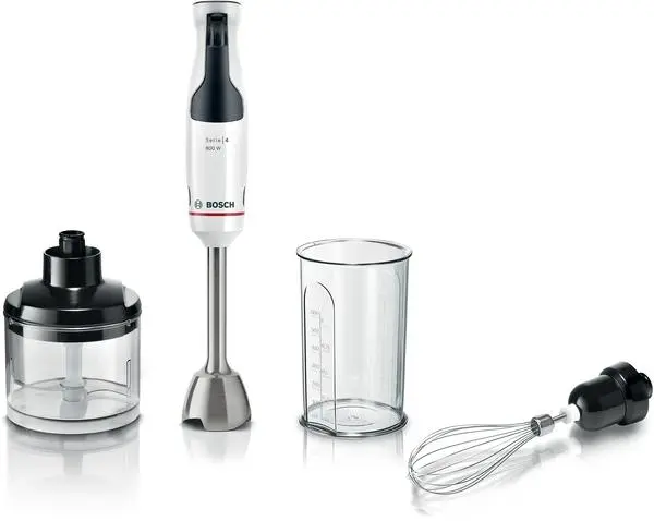 Bosch MSM4W421, SER4, Blender, ErgoMaster, 800 W, Dynamic Speed Control, QuattroBlade System, Included Blender, Chopper, Stainless steel whisk & Measuring cup, White - MSM4W421