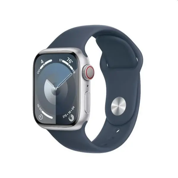 Apple Watch Series 9 GPS + Cellular 41mm Silver Aluminium Case with Storm Blue Sport Band - S/M - MRHV3QC/A