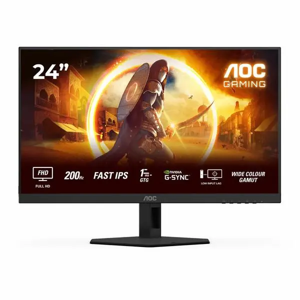 Монитор AOC 24G4HRE, 23.8" (60.45cm) IPS панел, 200Hz, Full HD, 0.5ms, 1000:1, 300 cd/m2, DisplayPort, HDMI