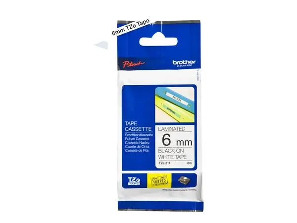 #Brother TZe-211 Tape Black on White, Laminated, 6mm Eco - TZE211: Преглед