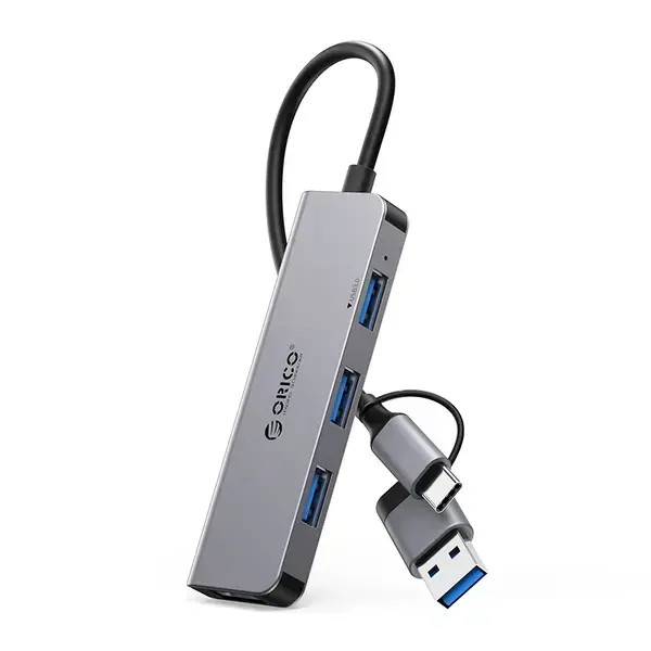 Orico Хъб HUB USB-C/USB-A 4 port USB3.0 x 1, USB2.0 x 3, Aluminium YSA5-U3-GY - YSA5-U3-GY-BP