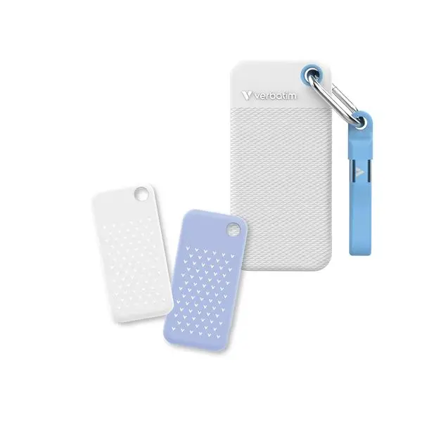 Verbatim Pocket SSD USB 3.2 Gen 2 1TB White/Light Blue incl. two rubber sleeves - 32320 - (P)