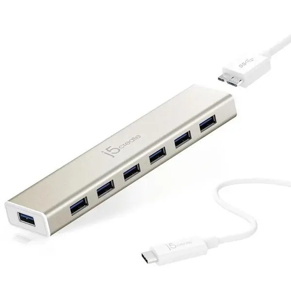 Хъб 7-портов J5 Create USB-C JCH377, USB 3.0, 1:7, Бял - J5-JCH377