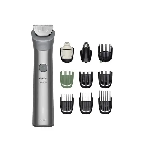 Мултитример Philips All-in-One Trimmer 5000 Series 10in1 (MG5921/15), сухо и мокро бръснене, BeardSense технология, 11 настройки на дължината, до 120 минути време на работа, сив