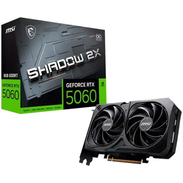 MSI Video Card NVIDIA GeForce RTX 5060 8G SHADOW 2X OC, 8GB GDDR7, 128-bit, 2535 MHz Boost, 3840 CUDA Cores, PCIe 5.0 (x8), 3x DP 2.1b, HDMI 2.1b, RAY TRACING - RTX_5060_8G_SHADOW_2X_OC