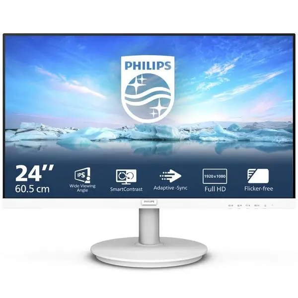 Монитор Philips 241V8AW/00, 23.8" (60.45cm) IPS панел, 75Hz, Full HD, 4ms, 1000:1, 250cd/m2, HDMI, VGA