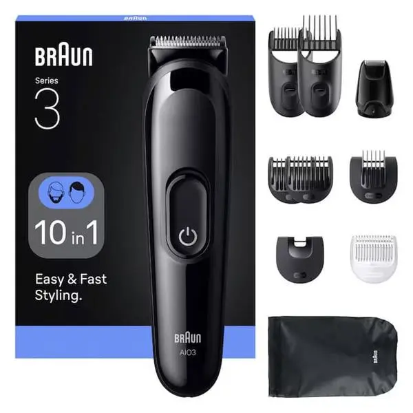 Мултитример Braun All-in-One Series 3, 10 in 1, 14 настройки на дължината, миещи се глави, до 50 минути време на работа