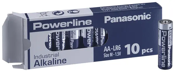 Алкални батерии индустриални LR6 AA 1,5V 10PK INDUSTRIAL Powerline  PANASONIC - PAN-BA-LR6-10PK-IND