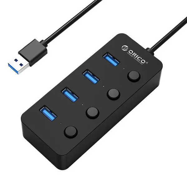 Orico Хъб USB3.0 HUB 4 port black, 4 On/Off buttons W9PH4-U3-BK - W9PH4-U3-V1-BK-PRO