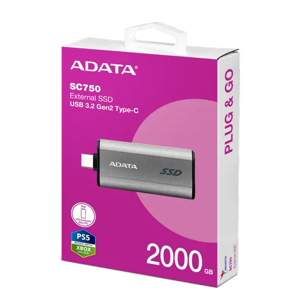 ADATA SSD 2TB EXT USB-C GRAY - SC750-2000G-CCBK