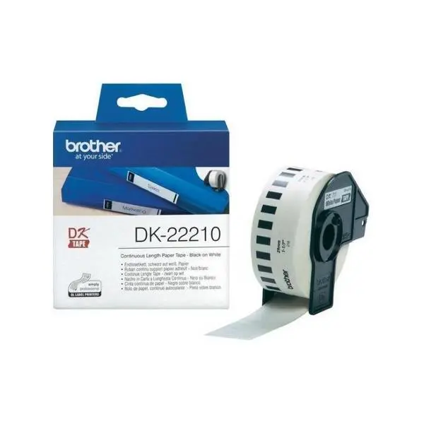 Brother DK-22210 Roll White Continuous Length Paper Tape 29mmx30.48M (Black on White) - DK22210