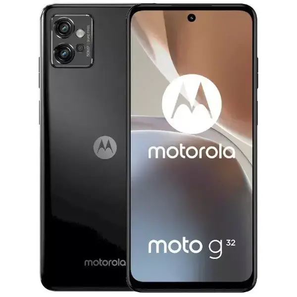 Motorola MOTO G32 (черен), поддържа 2 sim карти, 6.5" (16.51 cm)IPS 90Hz дисплей, осемядрен Snapdragon 680 2.4 GHz, 6GB RAM, 128GB Flash памет (+ microSD слот), 50.0 + 8.0 + 2.0 + 2.0 & 16.0 MPix камера, Android  PAUU0013RS