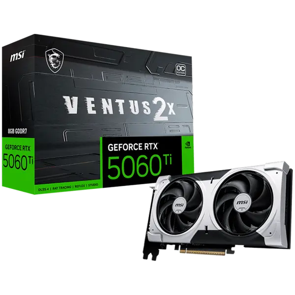 MSI Video Card NVIDIA GeForce RTX 5060 Ti 16G VENTUS 2X PLUS, 16GB GDDR7, 128-bit, 2587 MHz Boost, 4608 CUDA Cores, PCIe 5.0 (x8), 3x DP 2.1b, HDMI 2.1b - RTX_5060_TI_16G_VENTUS_2X_PLUS