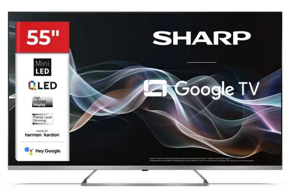 Sharp  55" QLED Mini led Google TV, 4K Ultra HD 3840x2160 Frameless, AQUOS, DVB-T/T2/C/S/S2, Active Motion 1000 - 55JP7265E