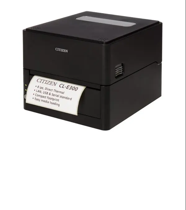 Citizen Label Desktop printer CL-E300 Direct thermal Print Speed 200mm/s, Print Width(max.) 4"(104 mm)/ Media Width (min-max) 1"- 5"(25.4-118.1 mm)/ Roll Size(max) 5"(125 mm) - CLE300XEBXXX