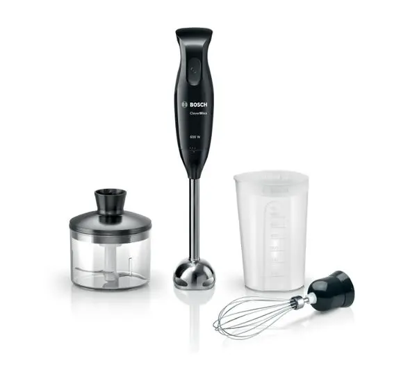 Bosch MSM2650B, Blender, CleverMixx, 600 W, QuattroBlade, Chopper and blender included, Stainless steel whisk, mixing/measuring cup with lid, Black, anthracite - MSM2650B