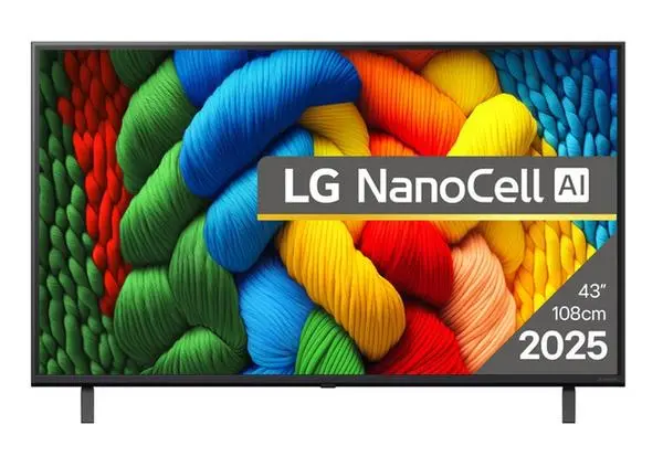 LG  43" 4K HDR Smart Nano Cell TV, 3840x2160, DVB-T2/C/S2, AI Alpha 7, HDR 10 PRO, webOS 25, ThinQ AI - 43NANO80A3B