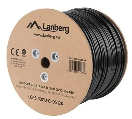 Lanberg outdoor LAN cable gel-filled FTP CAT.5E 305m solid CU, grey - LCF5-30CU-0305-BK