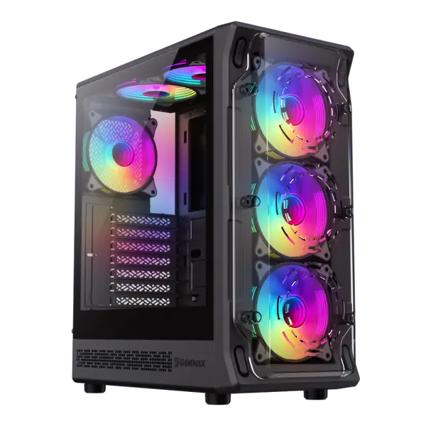 GameMax Computer Case Starlight 2 Black Premium Mid Tower ATX PC Case, unique airflow