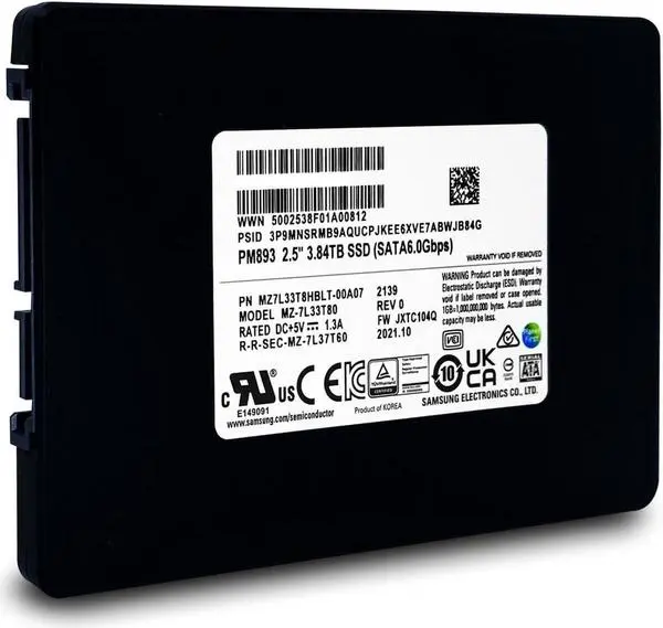 SSD SAMSUNG PM893 SATA 2.5”, 3,84TB, SATA 6 Gb/s, MZ7L33T8HBLT-W07, Bulk - SAM-SSD-MZ7L33T8HBLT-W07