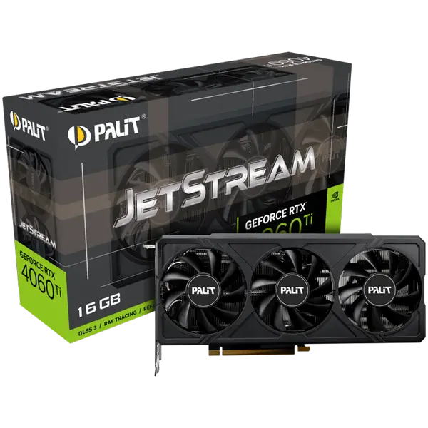 Palit RTX 4060Ti JetStream 16GB GDDR6, 128 bits, 1x HDMI 2.1a, 3x DP 1.4a, 3-fan, 1x 8-pin Power connector, recommended PSU 650W, NE6406T019T1-1061J - 4710562244106_3Y