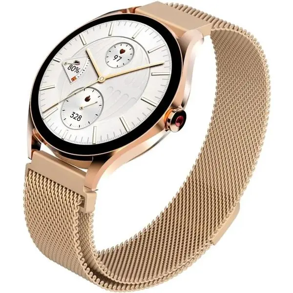HiFuture Aura2 Rose Gold, 1.32 "AMOLED, Powered by Dual Core, Metallic Frame, Bluetooth Call, 3D User Interface, 1ATM Waterproof, 24/7 True Heart Rate & Blood Oxygen Sensor, 100+ Sports Mode, Up to 7 days daily use, Extra Silicone Strap inbox - 69725