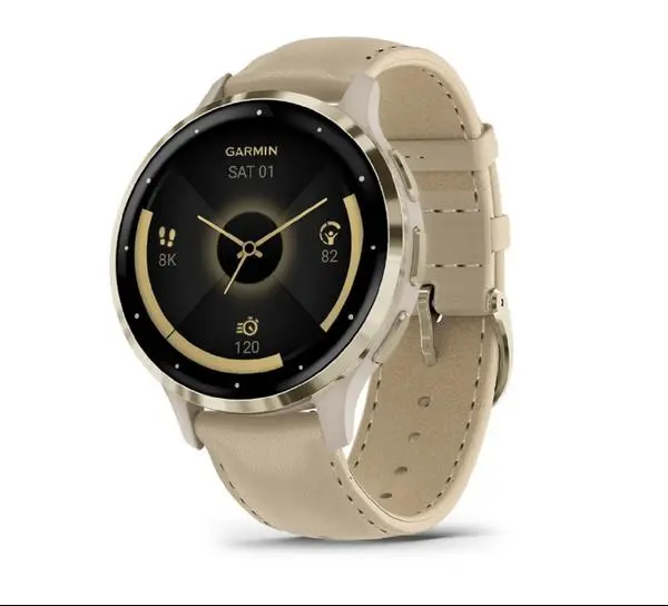 Garmin Venu 3S - Soft Gold безел с French Grey корпус и кожена каишка - 010-02785-55