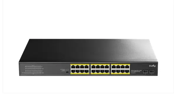 Суич Cudy GS1028PS2, 24 портов, 10/100/1000, 24x GbE with 802.3at/af PoE, 2x Uplink SFP, Default/VLAN/Extend Modes , за 19" rack - CUDY-GS1028PS2