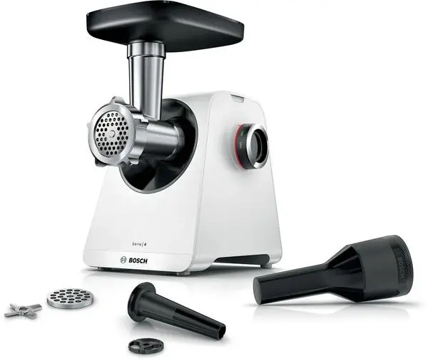 Bosch MFWS420W, Meat mincer - MultiPower 1900 W, Planetary gearbox, 2,5 kg/min, kebbe attachment, sausage attachment, reverse function, White - MFWS420W