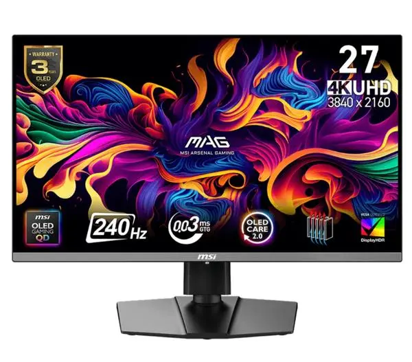 MSI MAG 272UP QD-OLED X24, 0.03ms, 240Hz, 3840 x 2160 (UHD), 16:9, NVIDIA G-SYNC, 99% DCI-P3, VESA DisplayHDR True Black 400 - 9S6-3CD79A-024