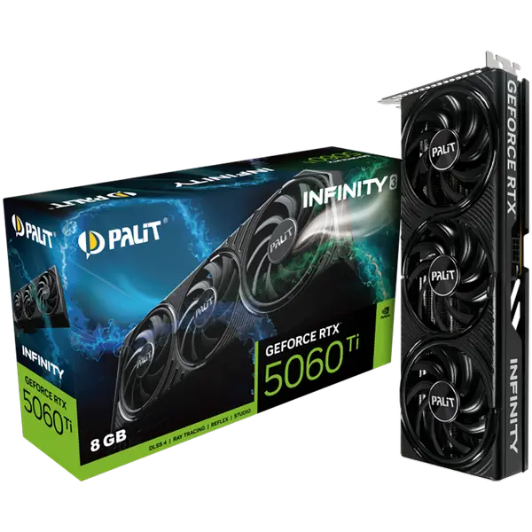 PALIT GeForce RTX 5060 Ti Infinity 3 8GB GDDR7 128 bit, 1x HDMI 2.1b, 3x DP 2.1b, 3 Fan, 1x 8-pin pwr connector, 600W, 291.9 x 116.6 x 41.3 mm, NE7506T019P1-GB2062S - 4710562245226_3Y