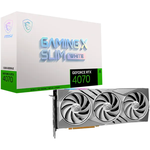 MSI Video Card Nvidia GeForce RTX 4070 GAMING X SLIM WHITE 12G, 12GB GDDR6X, 192-bit, 2610 MHz Boost, 5888 CUDA Cores, PCIe 4.0, 3x DP 1.4a, HDMI 2.1a - RTX_4070_GAMING_X_SLIM_WHITE_12G