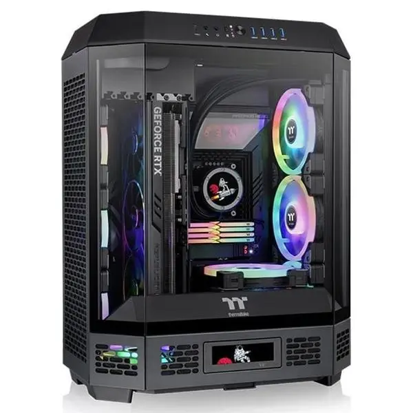 Кутия Thermaltake Tower 600 Black, ATX/mATX/Mini-ITX, 1x USB 3.2 Gen 2 Type-C, 4x USB 3.0, 2x CT140 вентилатора, с прозорец, черна, без захранване
