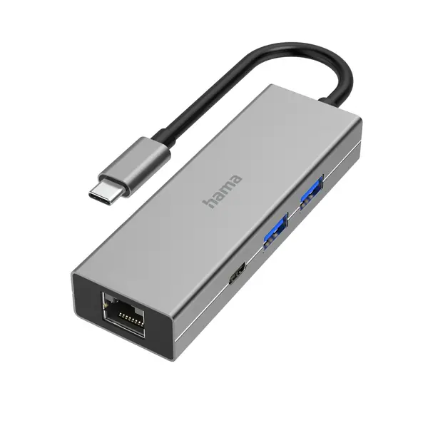 4-портов хъб USB-C HAMA, 2 x USB-A, USB-C, LAN/Ethernet, Сив - HAMA-200108