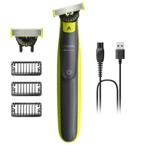 Тример Philips OneBlade QP2724/31, до 45 мин. време на работа, система за двойна защита, технология за следване на контурите, черно-зелен