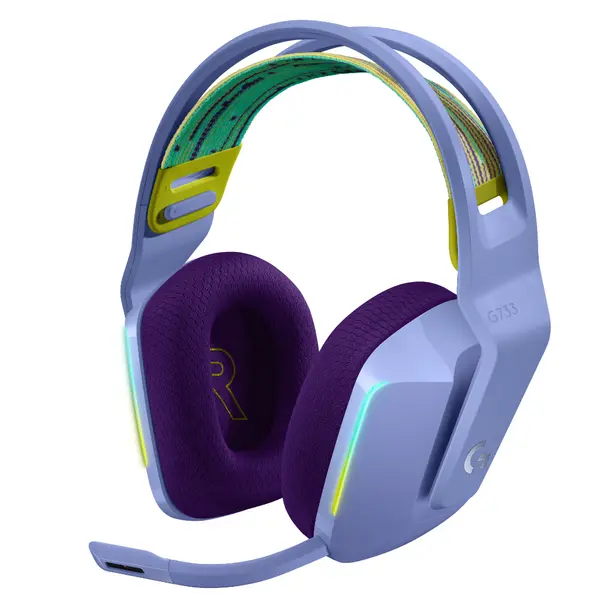 Геймърски слушалки Logitech G733 Lilac Lightspeed Wireless RGB, Микрофон, Лилави - LOGITECH-HEAD-G733-LI