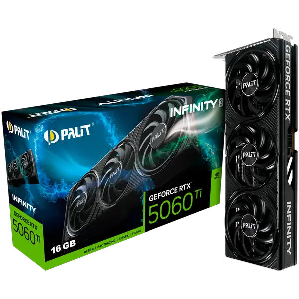 PALIT GeForce RTX 5060 Ti Infinity 3 16GB GDDR7 128 bit, 1x HDMI 2.1b, 3x DP 2.1b, 3 Fan, 1x 8-pin pwr connector, 600W, 291.9 x 116.6 x 41.3 mm, NE7506T019T1-GB2061S - 4710562245189_3Y