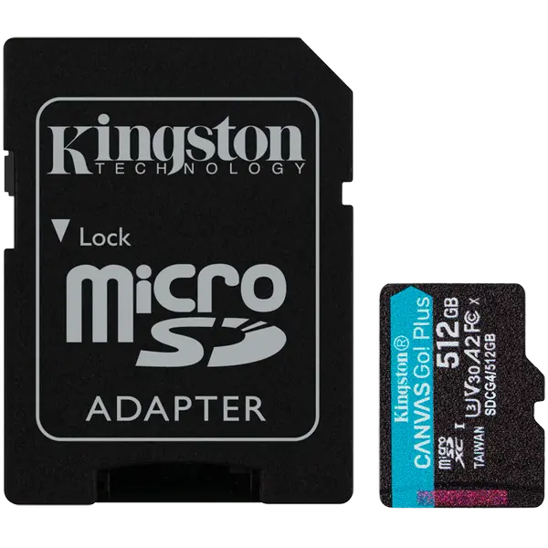 KINGSTON 512GB microSDXC Canvas Go Plus Gen4 200MB/s A2 U3 V30 Card + Adapter - SDCG4/512GB