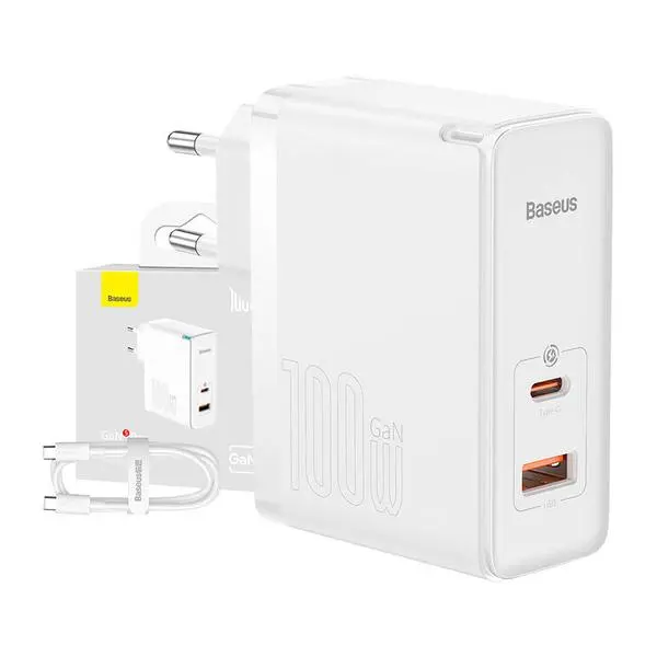 Универсално зарядно Baseus GaN5 Pro USB Type C / USB 100W PD3.0, QC4.0+, AFC CCGP090202 - бяло