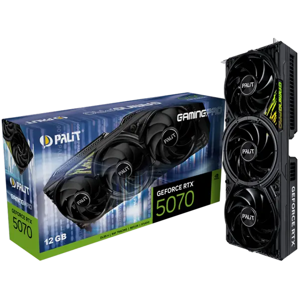 PALIT GeForce RTX 5070 GamingPro 12GB GDDR7 192 bit, 1x HDMI 2.1b, 3x DP 2.1b, 3 Fan, 1x 16-pin pwr connector, 650W, board size 331.9 x 127.1 x 60 mm, - 4710562245059_3Y